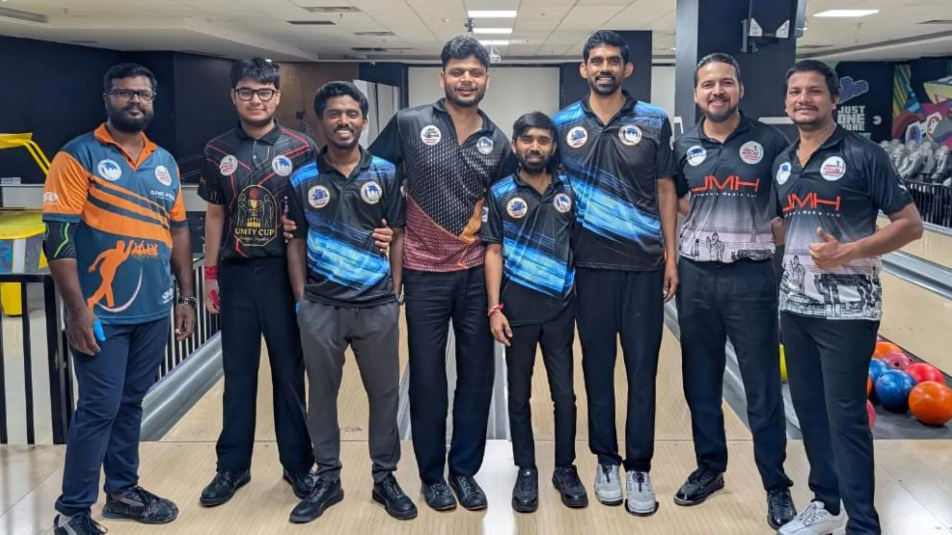Bowlers in team jerseys lined up on the lanes at the Telangana State Ranking Tournament, June 2026, Game Xtreme Hyderabad