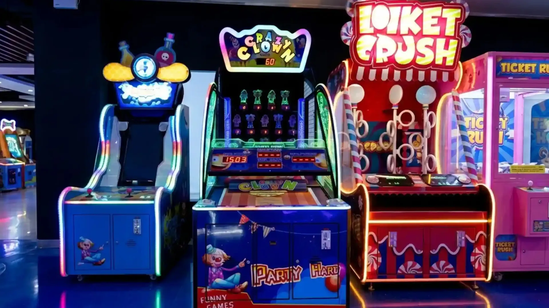 Arcade games with neon lighting at Game Xtreme — perfect for students