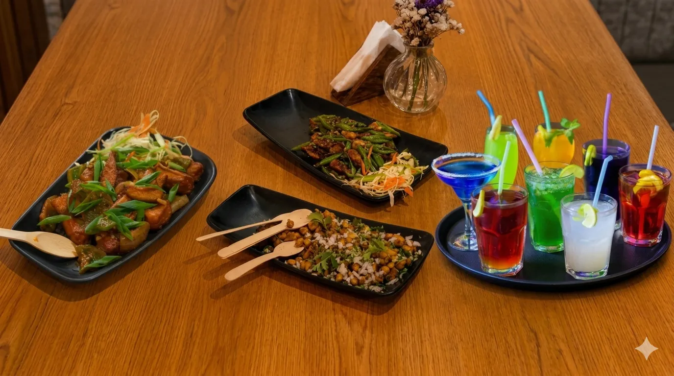 Food and mocktails at Game Xtreme — colourful drinks and starters