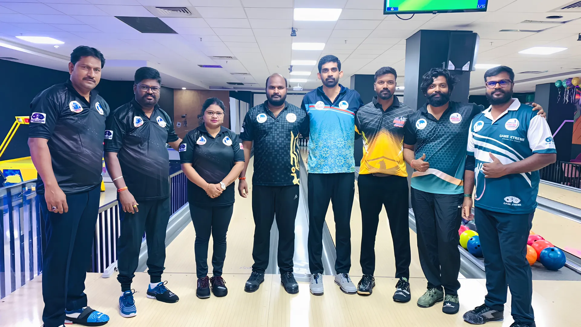 Mixed team of male and female bowlers on the approach at the Telangana State Ranking Tournament, Game Xtreme